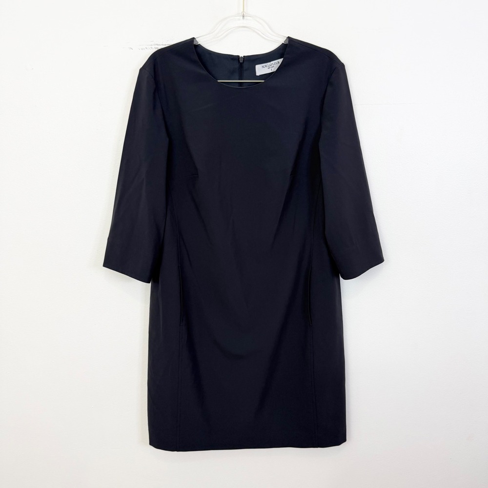 M.M.LaFleur Structured Shift Dress 3/4 Sleeve Pockets Size 8